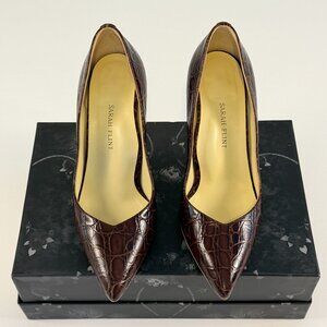 Sarah Flint Perfect Pump 85mm Chocolate Crocodile Embossed Leather